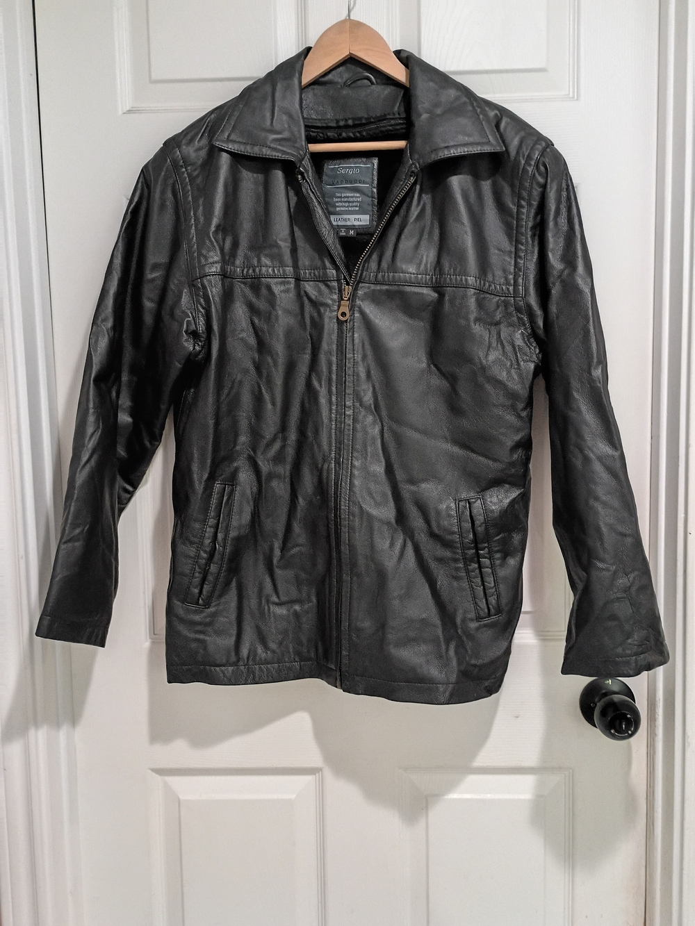 Men's Sergio Vadducci Black Genuine Leather Zip-Front Biker Jacket Size Medium